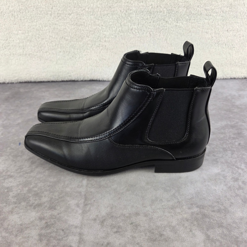 Bonafini Mens Black Square Toe Chelsea Boots Textured Ankle Dress Shoes ID-628 9